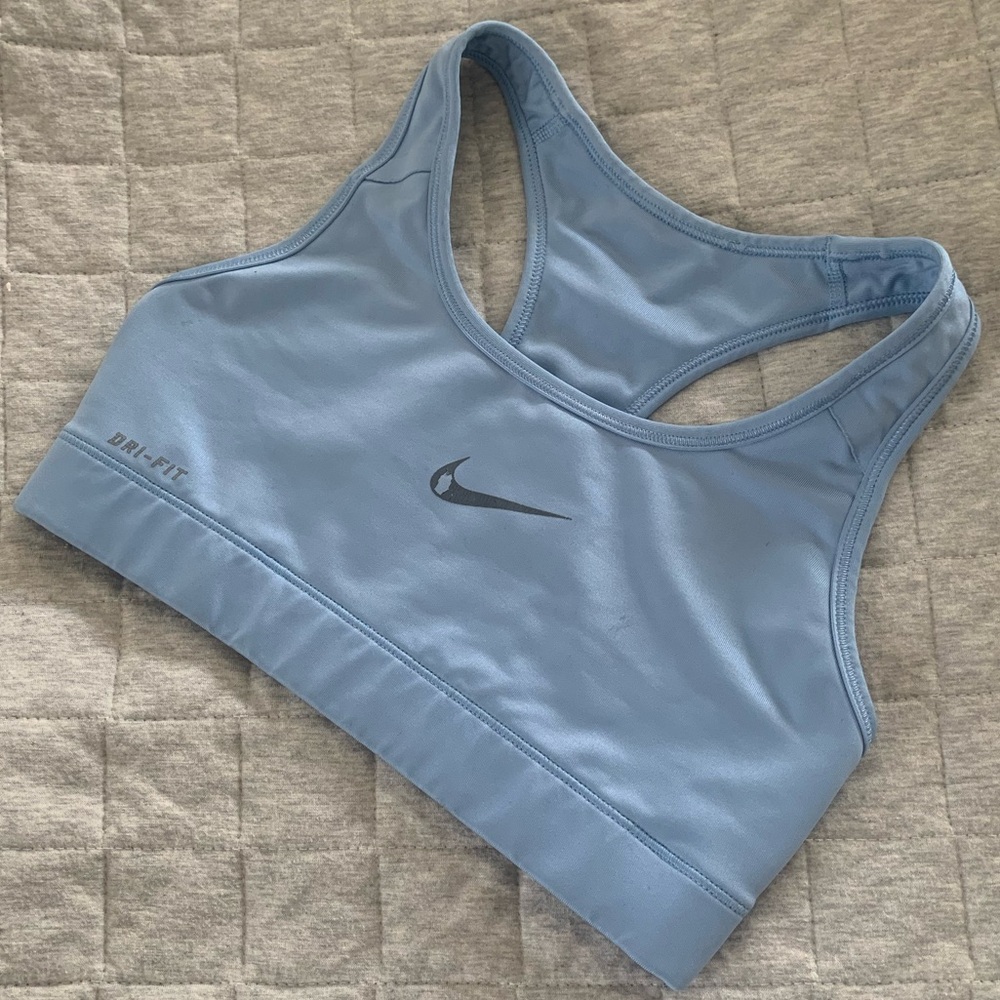 Nike XS baby blue sports bra with grey swoosh
